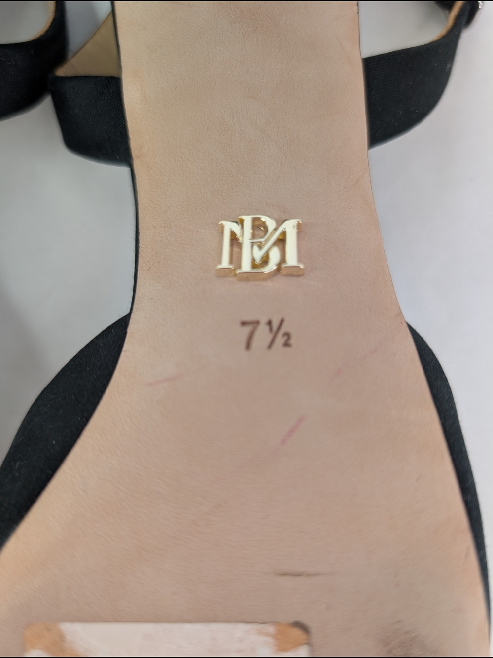 Badgley Mischka Black Satin Pointed Slingback Square Heels Crystal Buckle 7.5 - Picture 7 of 9